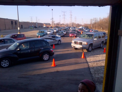 Pantry Thursday morning distribution line up can stretch almost to Theodore St. with 5 lanes! 