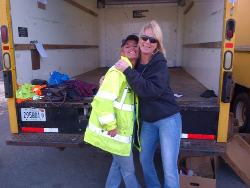 Marilyn and Gail when through distributing a full truck of food at Hillcrest Shopping Center in Crest Hill